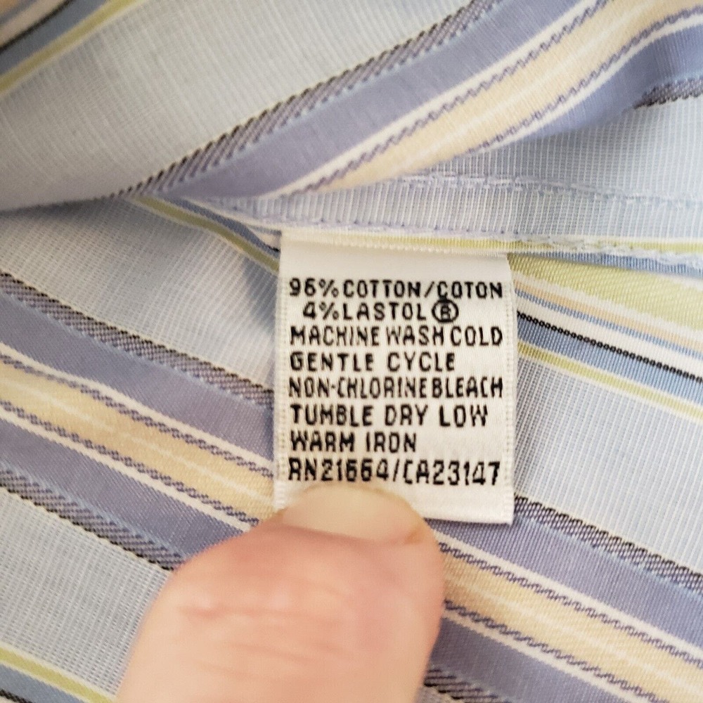 Talbots Long Sleeve Button Up Top Green Blue Striped Stretchy Career Size 4 - Picture 8 of 8